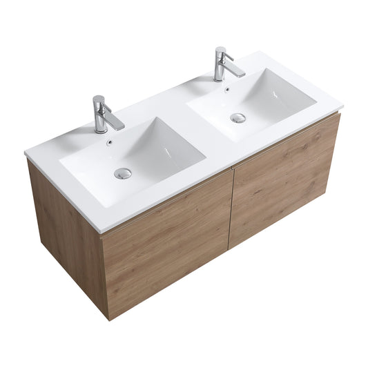 48'' Balli Double Sink Modern Wall Mount Bathroom Vanity White Oak