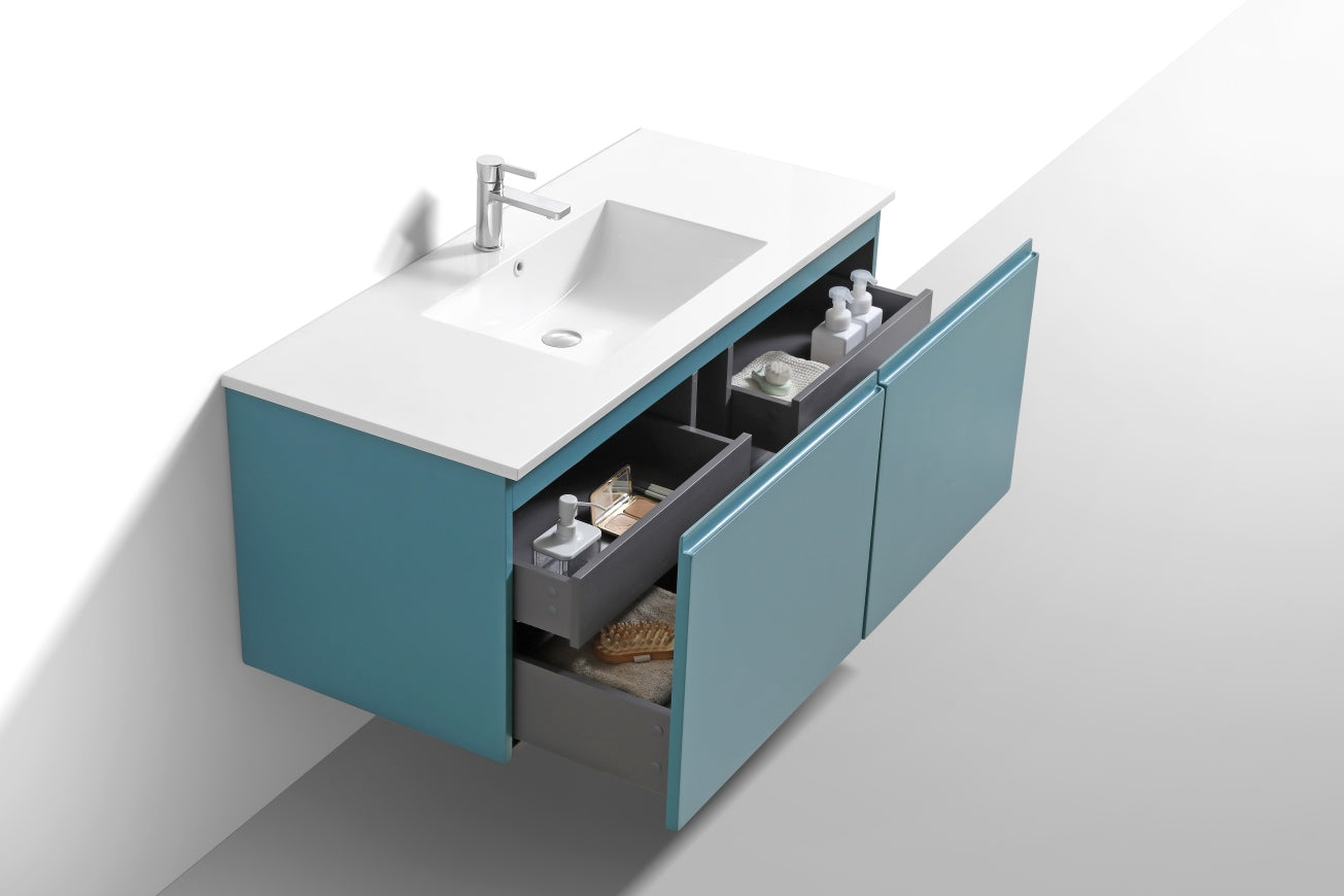 48'' Balli Single Sink Modern Wall Mount Bathroom Vanity Teal Green