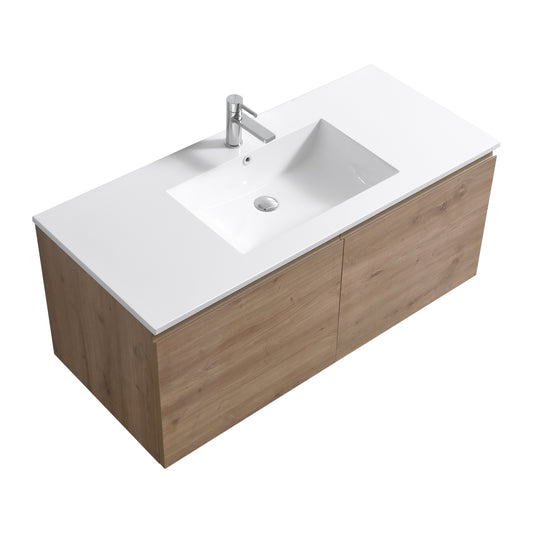 48'' Balli Single Sink Modern Wall Mount Bathroom Vanity White Oak