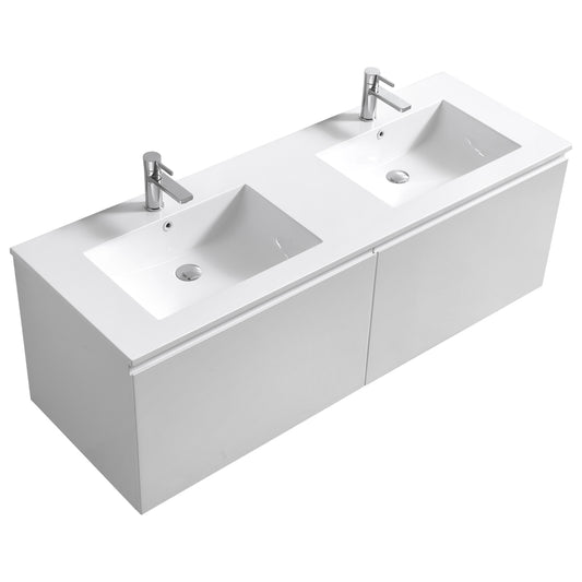 60'' Balli Double Sink Modern Wall Mount Bathroom Vanity Gloss White