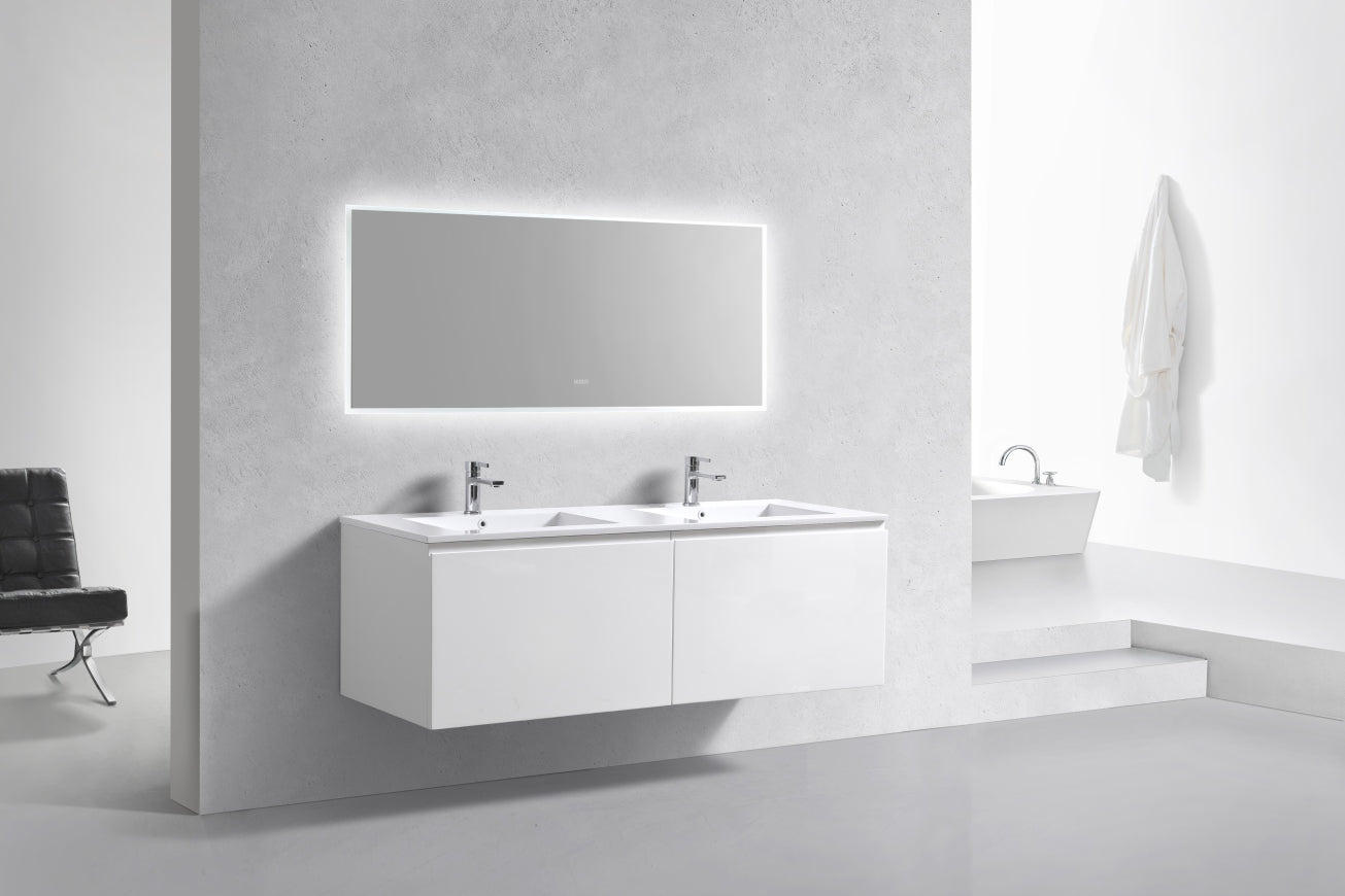 60'' Balli Double Sink Modern Wall Mount Bathroom Vanity Gloss White