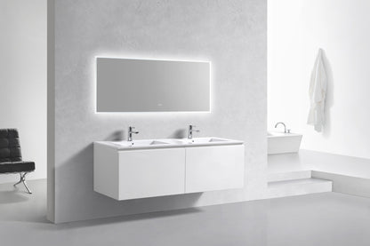 60'' Balli Double Sink Modern Wall Mount Bathroom Vanity Gloss White