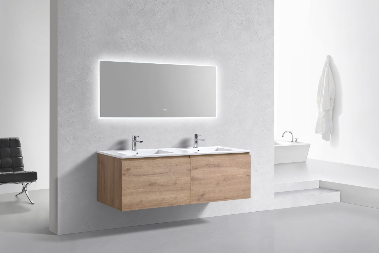 60'' Balli Double Sink Modern Wall Mount Bathroom Vanity White Oak