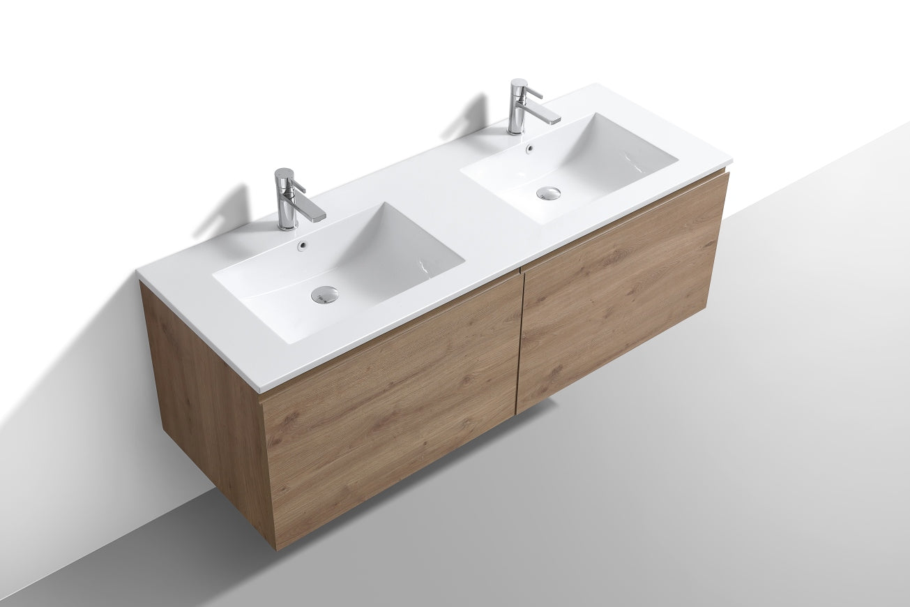 60'' Balli Double Sink Modern Wall Mount Bathroom Vanity White Oak