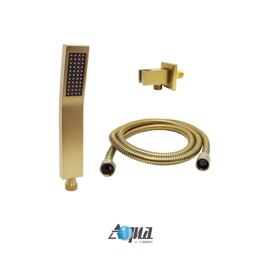 Aqua Piazza by KubeBath Handheld Kit With Handheld, 5' Long Hose and Wall Adapter- Brushed Gold