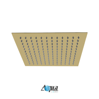 Aqua Piazza Brushed Gold Shower Set w/ 12" Ceiling Mount Square Rain Shower, Handheld and Tub Filler