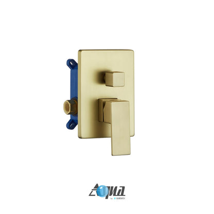 Aqua Piazza Brushed Gold Shower Set w/ 12" Ceiling Mount Square Rain Shower and Handheld
