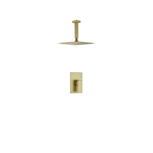 Aqua Piazza Brushed Gold Shower Set w/ 8" Ceiling Mount Square Rain Shower Head