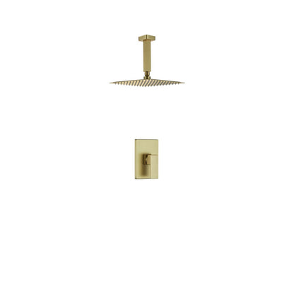 Aqua Piazza Brushed Gold Shower Set w/ 12" Ceiling Mount Square Rain Shower Head