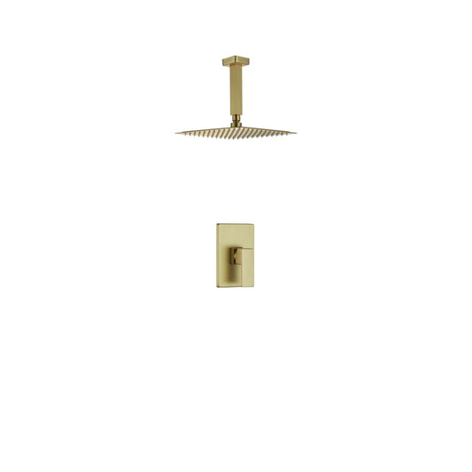 Aqua Piazza Brushed Gold Shower Set w/ 12" Ceiling Mount Square Rain Shower Head