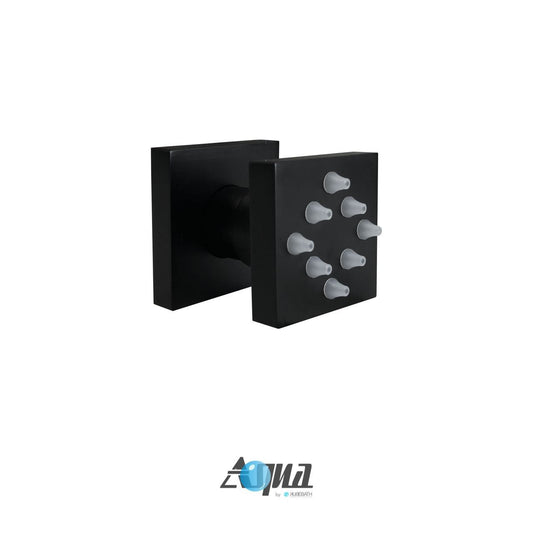Aqua Piazza Black Brass Shower Set w/ 8" Square Rain Shower,  4 Body Jets and Handheld