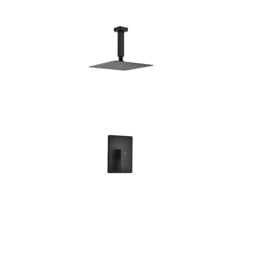 Aqua Piazza Black Shower Set w/ 8" Ceiling Mount Square Rain Shower Head