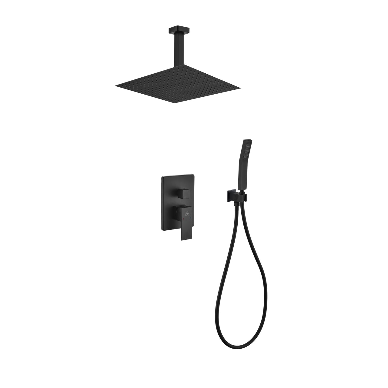 Aqua Piazza Black Shower Set w/ 12" Ceiling Mount Square Rain Shower and Handheld