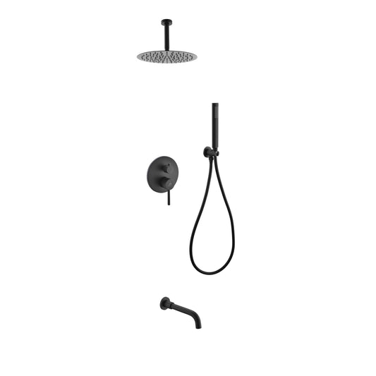Aqua Rondo Shower Set w/ Ceiling Mount 12" Rain Shower, Handheld and Tub Filler