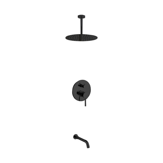 Aqua Rondo Shower Set w/ Ceiling Mount 12" Rain Shower and Tub Filler