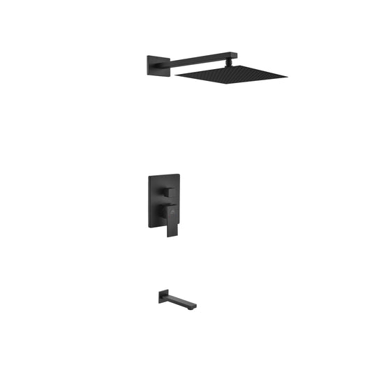 Aqua Piazza Black Shower Set w/ 12" Square Rain Shower and Tub Filler