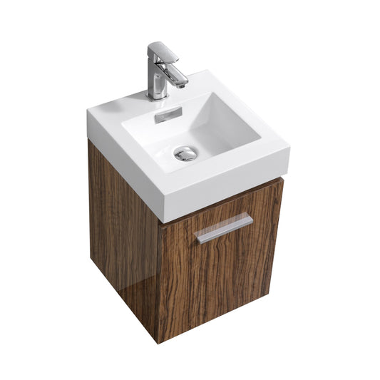 Bliss 16" High Glossy Chestnut Wood Wall Mount Modern Bathroom Vanity