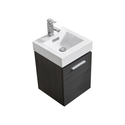 Bliss 16" Gray Oak Wall Mount Modern Bathroom Vanity