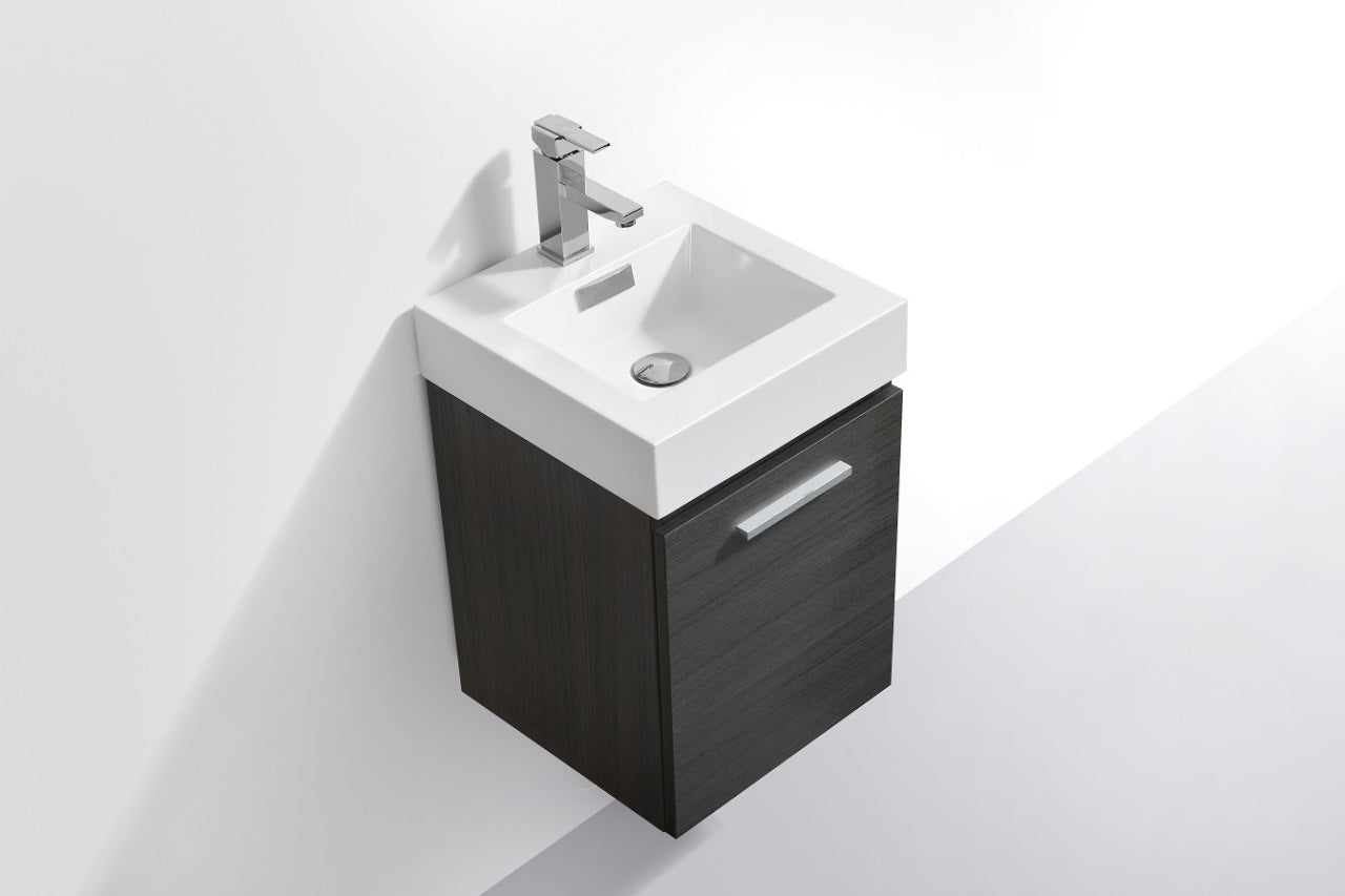 Bliss 16" Gray Oak Wall Mount Modern Bathroom Vanity