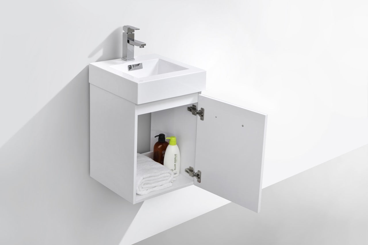 Bliss 16" High Gloss White Wall Mount Modern Bathroom Vanity