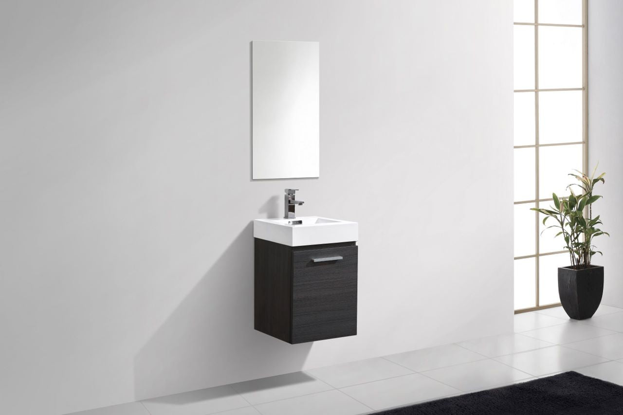 Bliss 16" High Gloss Gray Oak Wall Mount Modern Bathroom Vanity