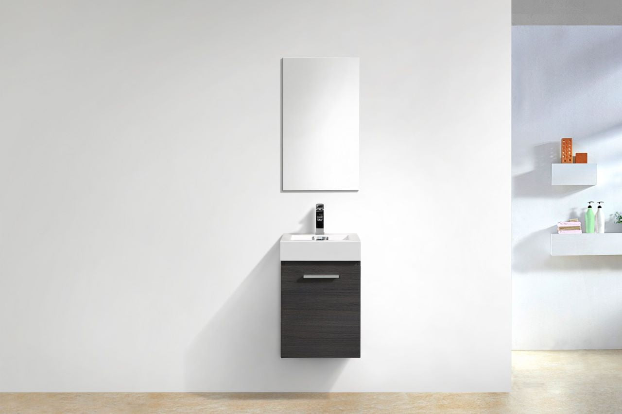 Bliss 16" High Gloss Gray Oak Wall Mount Modern Bathroom Vanity