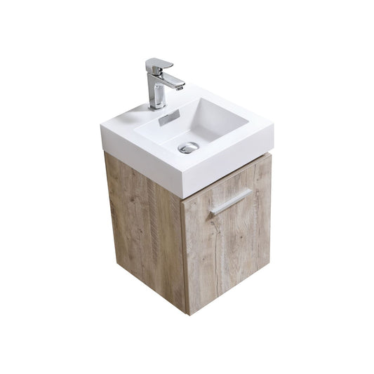 Bliss 16" Nature Wood Wall Mount Modern Bathroom Vanity