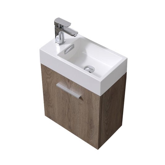 Bliss 18" Butternut Wood Wall Mount Modern Bathroom Vanity