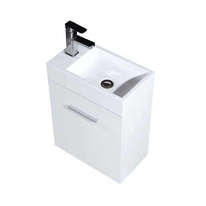 Bliss 18" Gloss White Wall Mount Modern Bathroom Vanity