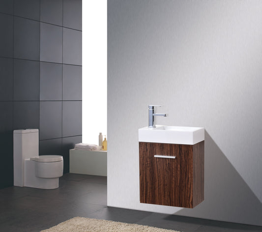 Bliss 18" Walnut Wall Mount Modern Bathroom Vanity