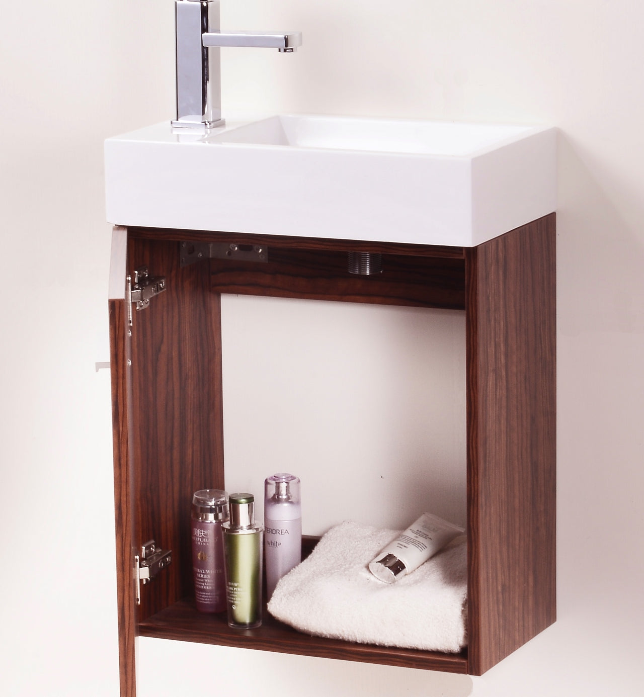 Bliss 18" Walnut Wall Mount Modern Bathroom Vanity