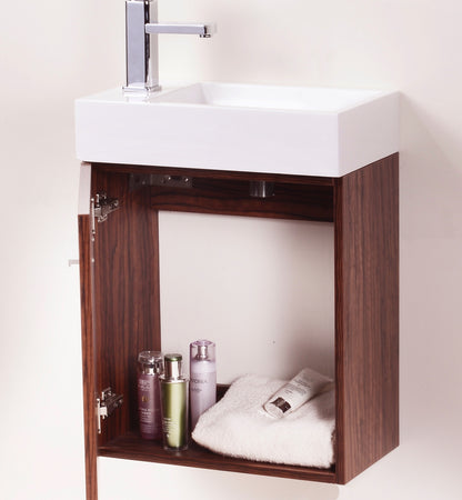 Bliss 18" Walnut Wall Mount Modern Bathroom Vanity