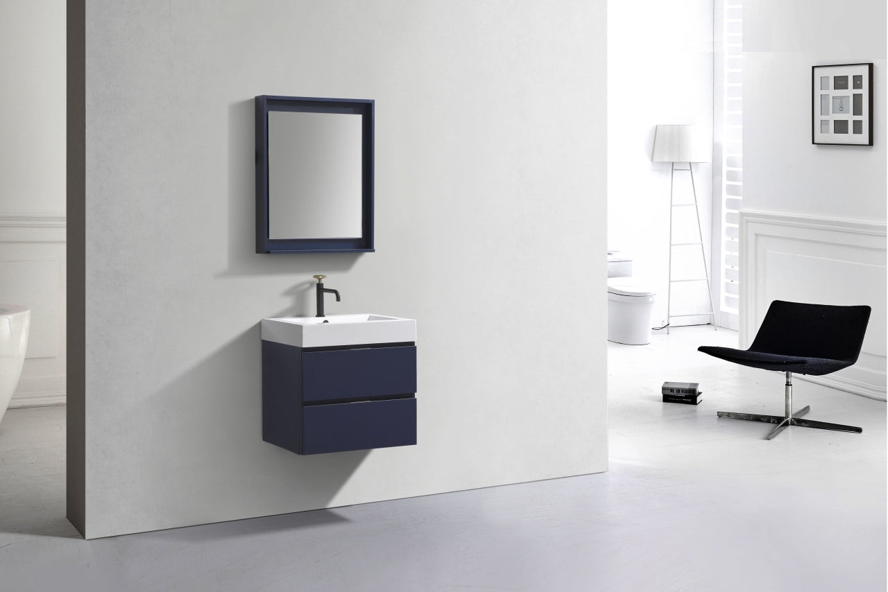 Bliss 24" Navy Blue Wall Mount Modern Bathroom Vanity