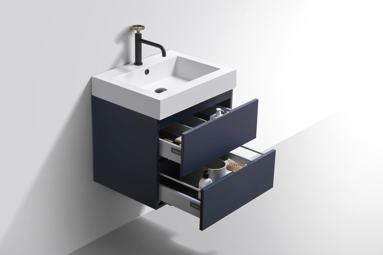 Bliss 24" Navy Blue Wall Mount Modern Bathroom Vanity