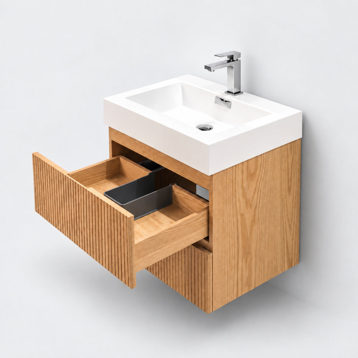 Bliss 24" Fluted Oakwood Single Sink Wall Mount Vanity -  ETA Mid of Oct