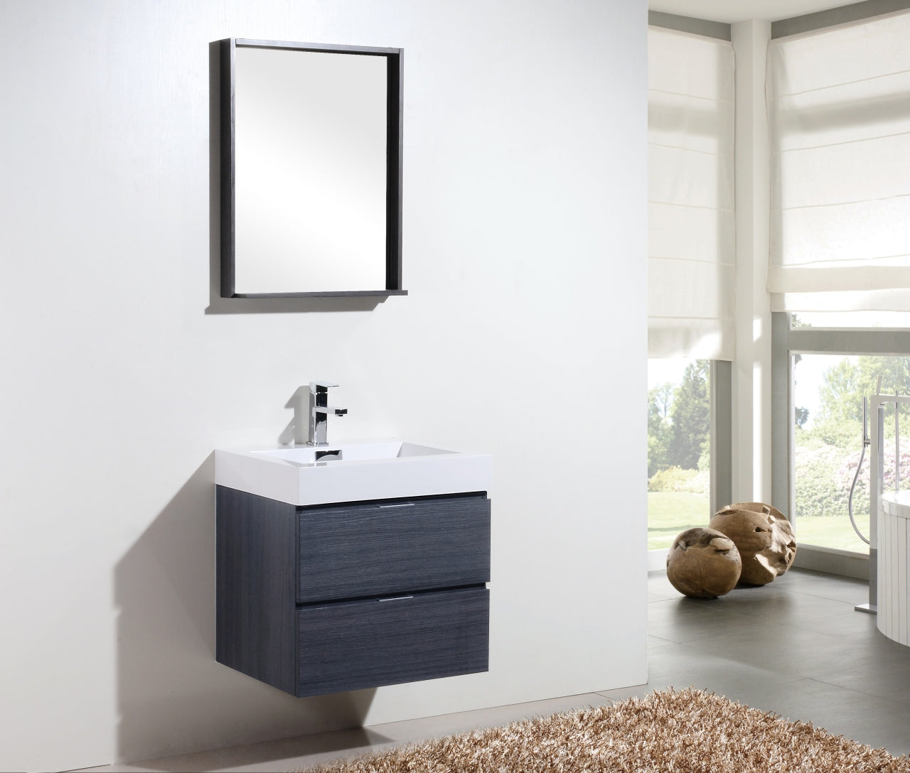 Bliss 24" Gray Oak Wall Mount Modern Bathroom Vanity