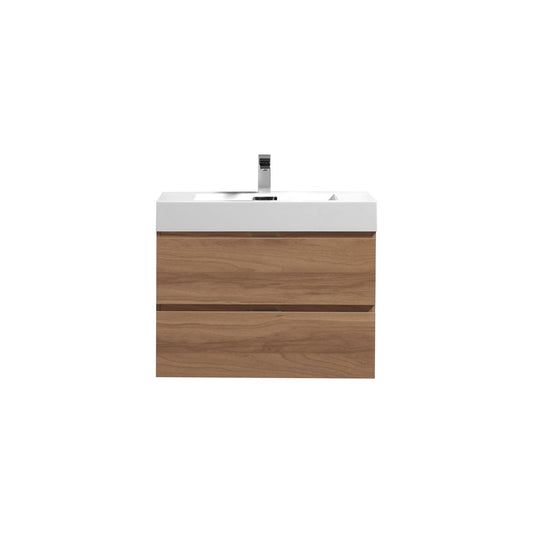Bliss 24" Honey Oak Wood Wall Mount Modern Bathroom Vanity