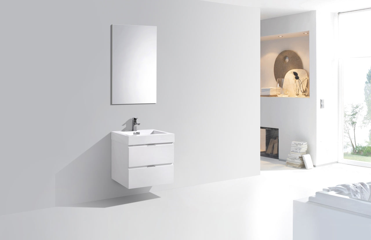 Bliss 24" High Glossy White Wall Mount Modern Bathroom Vanity