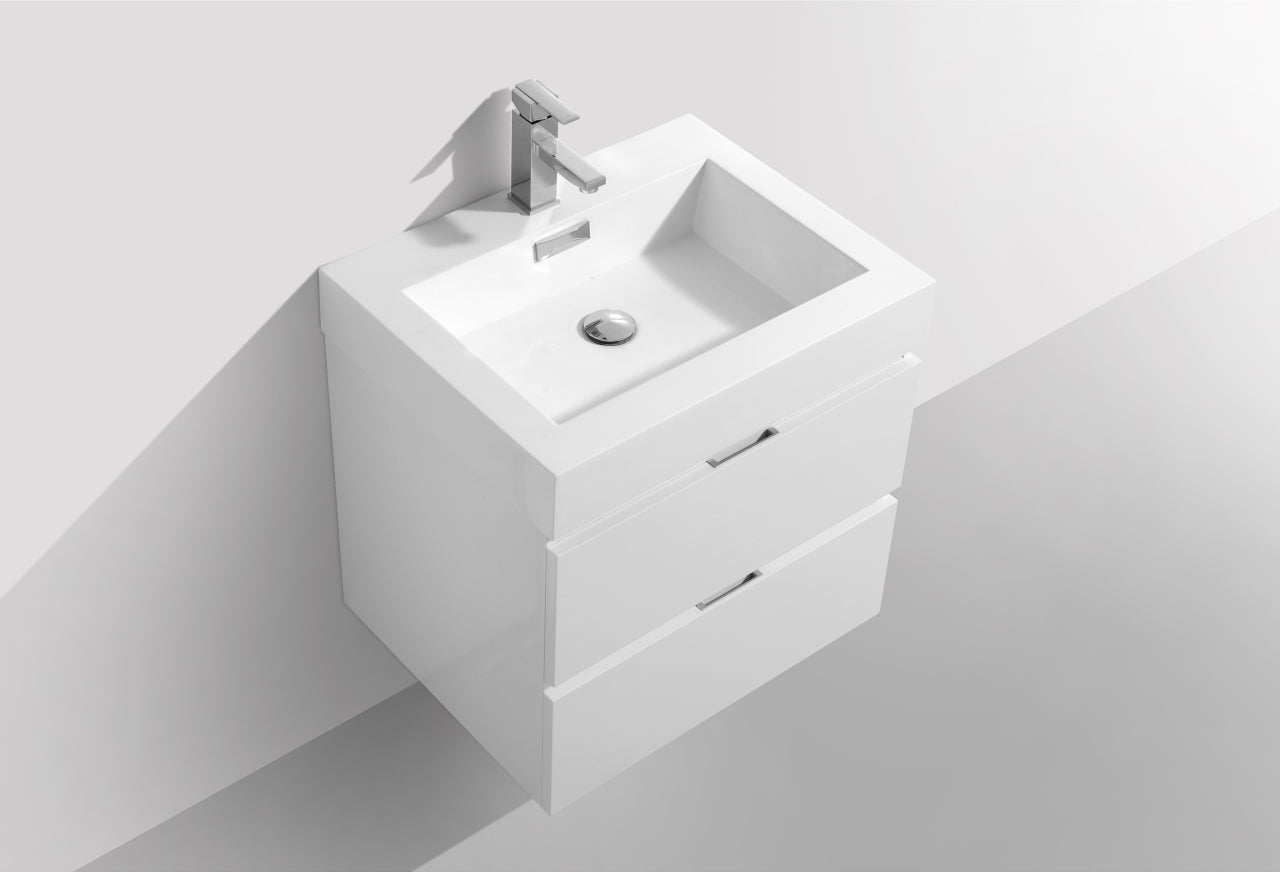 Bliss 24" High Glossy White Wall Mount Modern Bathroom Vanity