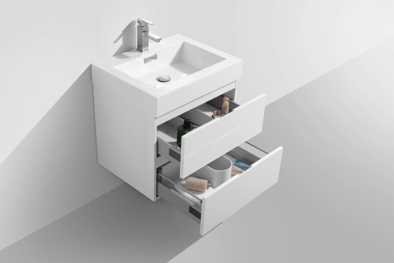 Bliss 24" High Glossy White Wall Mount Modern Bathroom Vanity