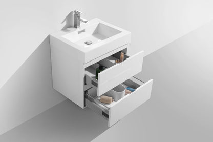 Bliss 24" High Glossy White Wall Mount Modern Bathroom Vanity