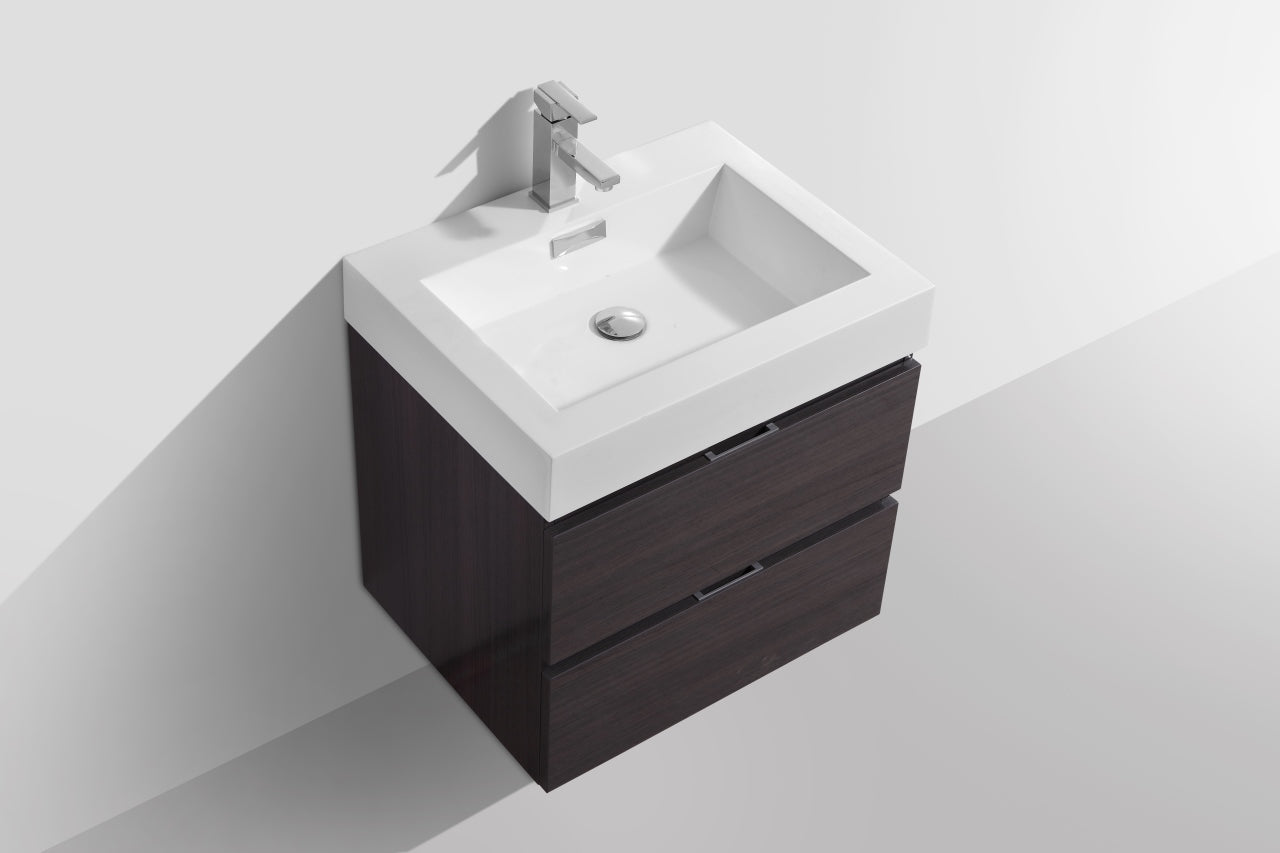 Bliss 24" High Gloss Gray Oak Wall Mount Modern Bathroom Vanity
