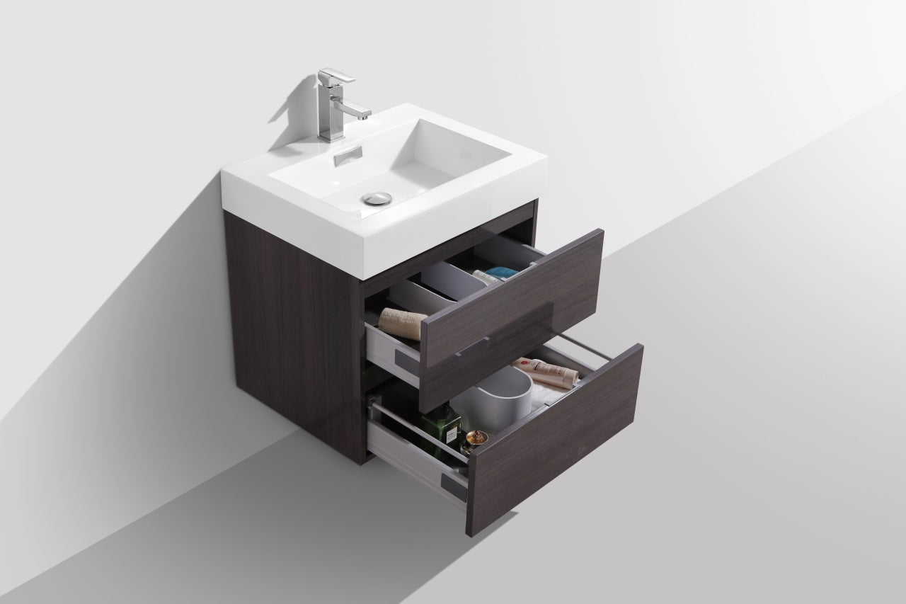 Bliss 24" High Gloss Gray Oak Wall Mount Modern Bathroom Vanity