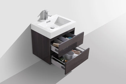 Bliss 24" High Gloss Gray Oak Wall Mount Modern Bathroom Vanity