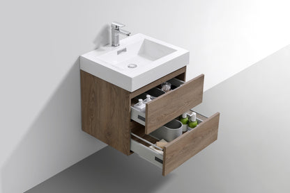 Bliss 24" Butternut Wood Wall Mount Modern Bathroom Vanity