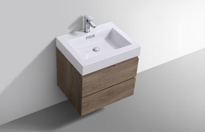 Bliss 24" Butternut Wood Wall Mount Modern Bathroom Vanity