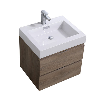 Bliss 24" Butternut Wood Wall Mount Modern Bathroom Vanity