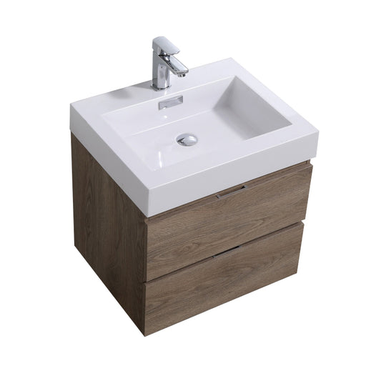 Bliss 24" Butternut Wood Wall Mount Modern Bathroom Vanity
