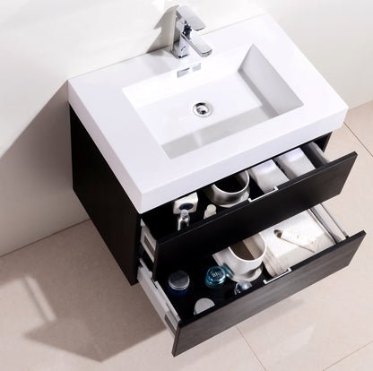 Bliss 30" Black Wall Mount Modern Bathroom Vanity