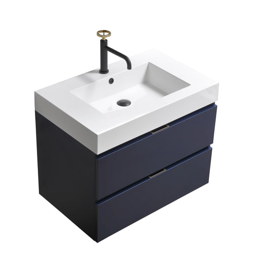Bliss 30" Navy Blue Wall Mount Modern Bathroom Vanity